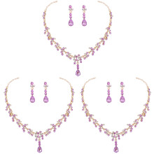 3Sets Bruids Sieraad Set Vrouwen Met Violet Stralende Oorbellen