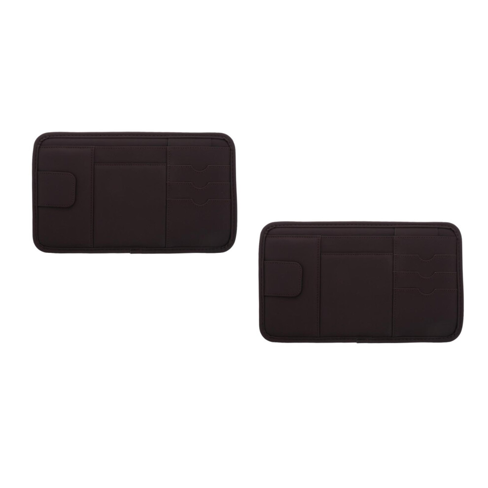 2Pcs Car Sunglasses Clip Pu Visor Organizer Eyeglass Holder Auto Brown 3712783546947