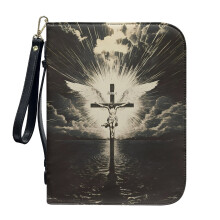 Cloud Cross Jesus Angel Wings Leather Bible Cover for Women & Men – XL, Detachable Wristlet Strap, Scripture Carrying Case