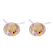 2Pcs Mini Straw Sombreros with Bow & Flower for Crafting Decor