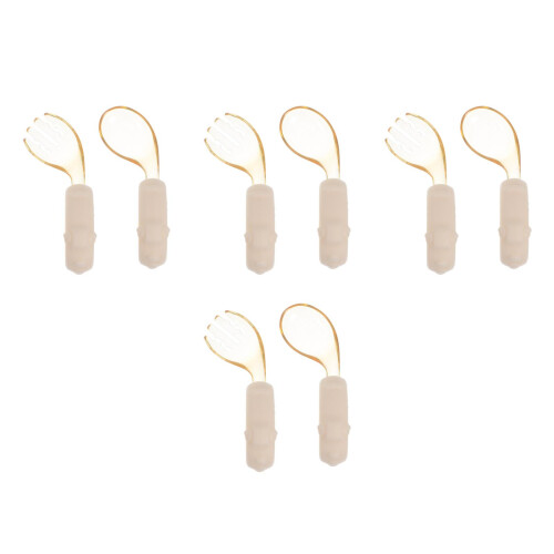 4Sets Ppsu Toddler Feeding Tools Beige Ergonomic Spoons and Forks Set