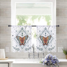Sheer Curtains 52"x54", Butterfly/Geometric/Stars Pattern, Light Filtering Voile Drapes with Rod Pocket – 2 Panels