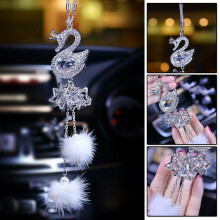 Car Pendant Rhinestone Swan Plush Ball 1pc