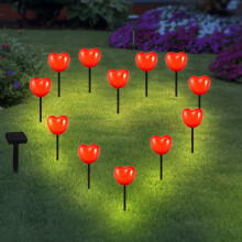 Valentine's Day Solar Heart Lights – Waterproof Outdoor Pathway, Garden, Balcony Decor, Compatible with Solar Charging