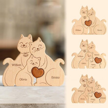Wooden Family Puzzle Set Cats Heart Design Personalized