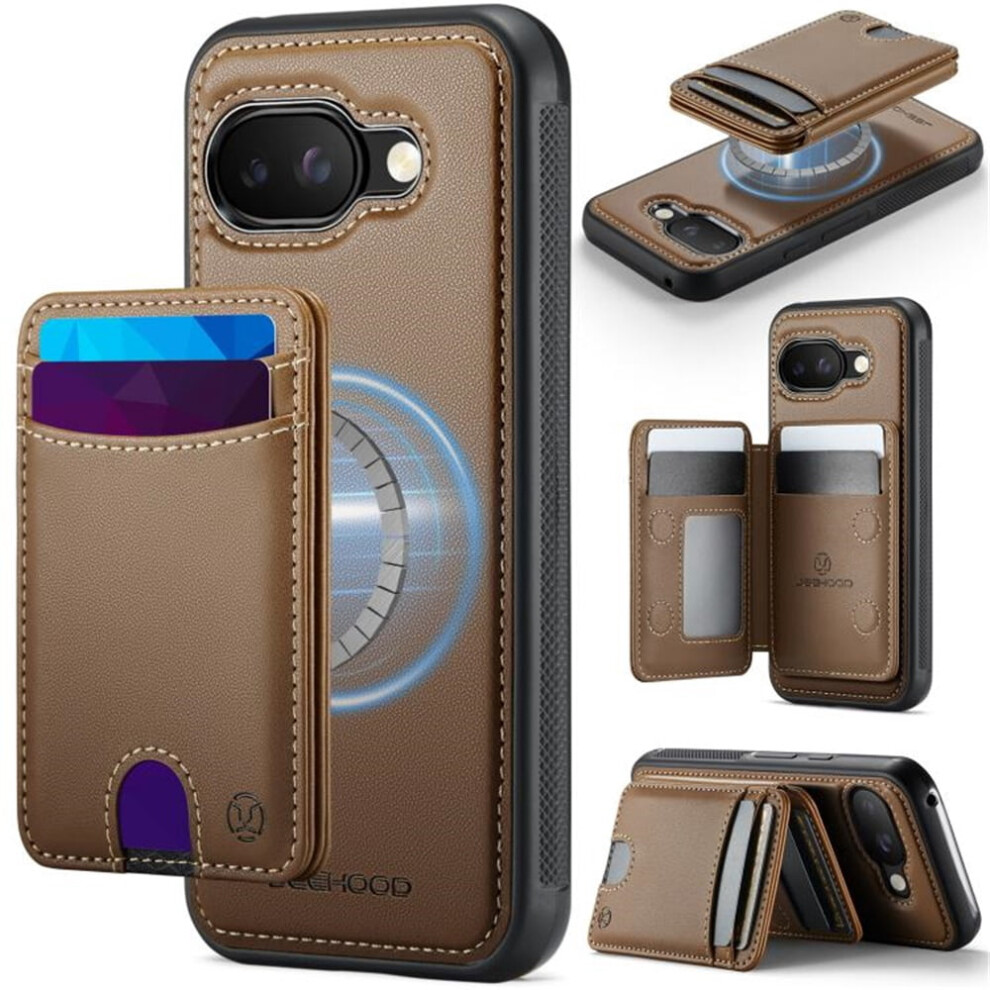 Jeehood Case For Google Pixel 9A Â Rfid Blocking Pu Leather, Compatible With Magsafe, Detachable 2-In-1 Wallet & Kickstand, Brown 9448990706679