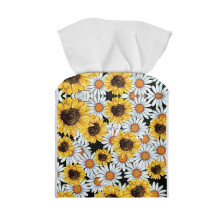 Boîte à mouchoirs carrée ZIABUTLE à motif tournesol et marguerite, étui rectangulaire en cuir PU pour la cuisine – Organiseur décoratif
