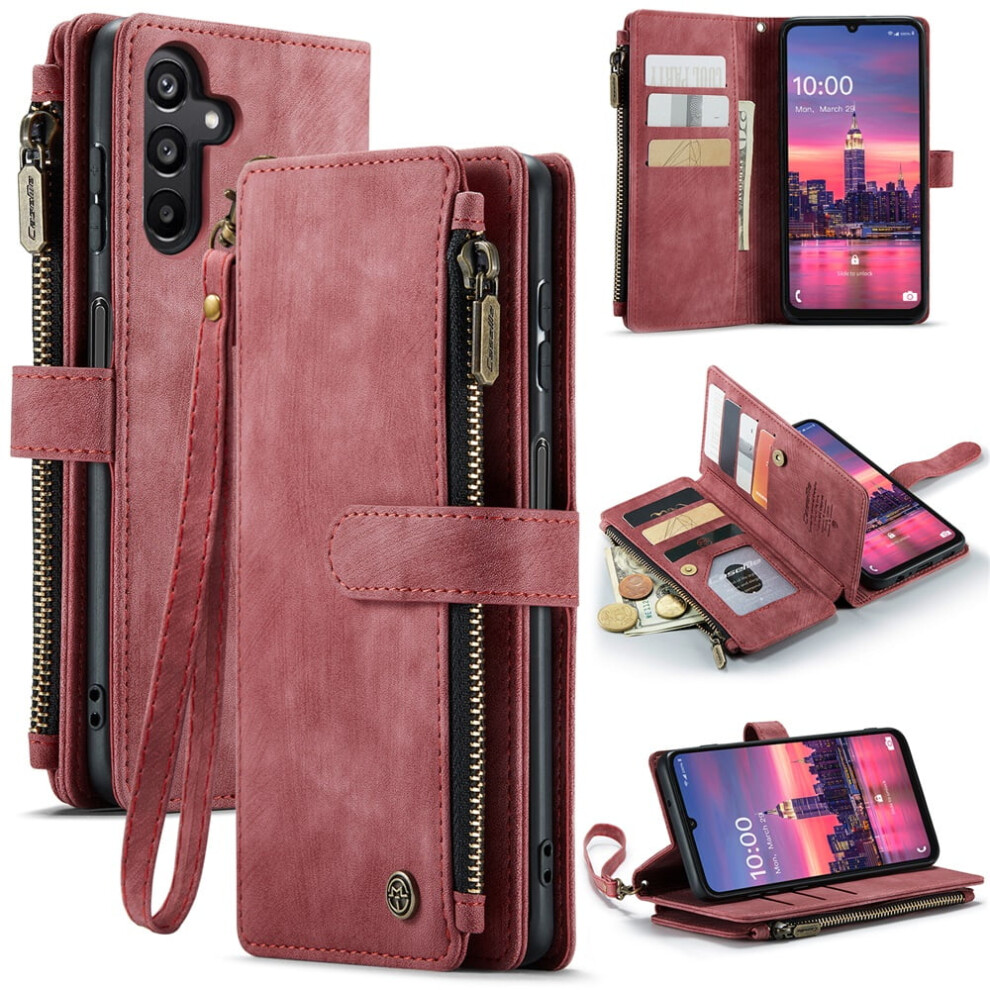 Caseme Wallet Case For Samsung Galaxy A16 (6.7") Â Pu Leather, Magnetic Flip, Lanyard, Zipper Card Holder, Red 9496895272881