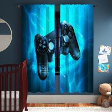 Blue Video Game Curtains 2 Panels 42W x 63H Rod Pocket Cool Teen Boys Gaming Cool Gamepad Polyester Window Drapery Treatment for Bedroom Living Room