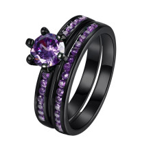 Black Gold Plated 1CT Purple CZ Women Wedding Ring Sets Engagement Ring for Woman