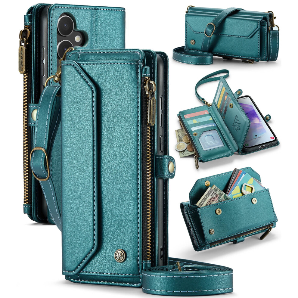 Caseme Leather Wallet Case For Compatible With Samsung Galaxy A55 6.6" Â Rfid Blocking, 10-Card Holder, Zipper Bills Slot, Magnetic Wrist Strap 9313598240330