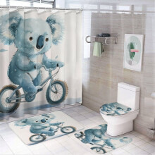 Koala Riding Bike 4-Pc Shower Curtain Set with Rugs – Waterproof, Personality Pattern, Compatible with Standard Showers