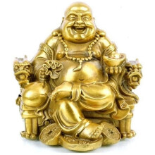 Statue de Bouddha Feng Shui, symbole de chance, de bonheur et de richesse, statue bouddhiste en laiton (taille moyenne)