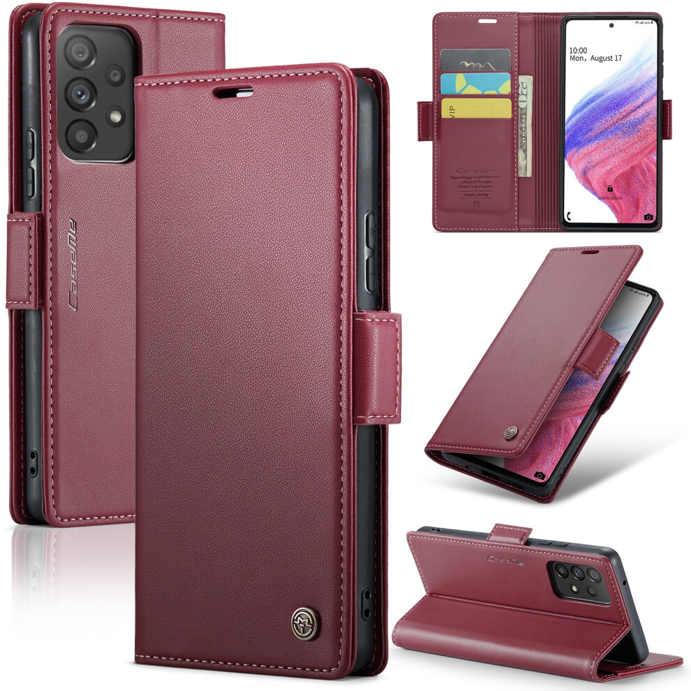 Caseme Leather Wallet Case For Samsung Galaxy A53 – Rfid Blocking, Magnetic Clasp, Kickstand, Wine Red 9496895275516