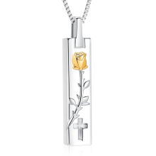 Rose Flower Urn Necklace Square Bar Ashes Pendant