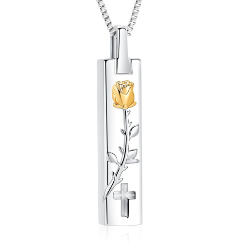 Rose Flower Urn Necklace Square Bar Ashes Pendant