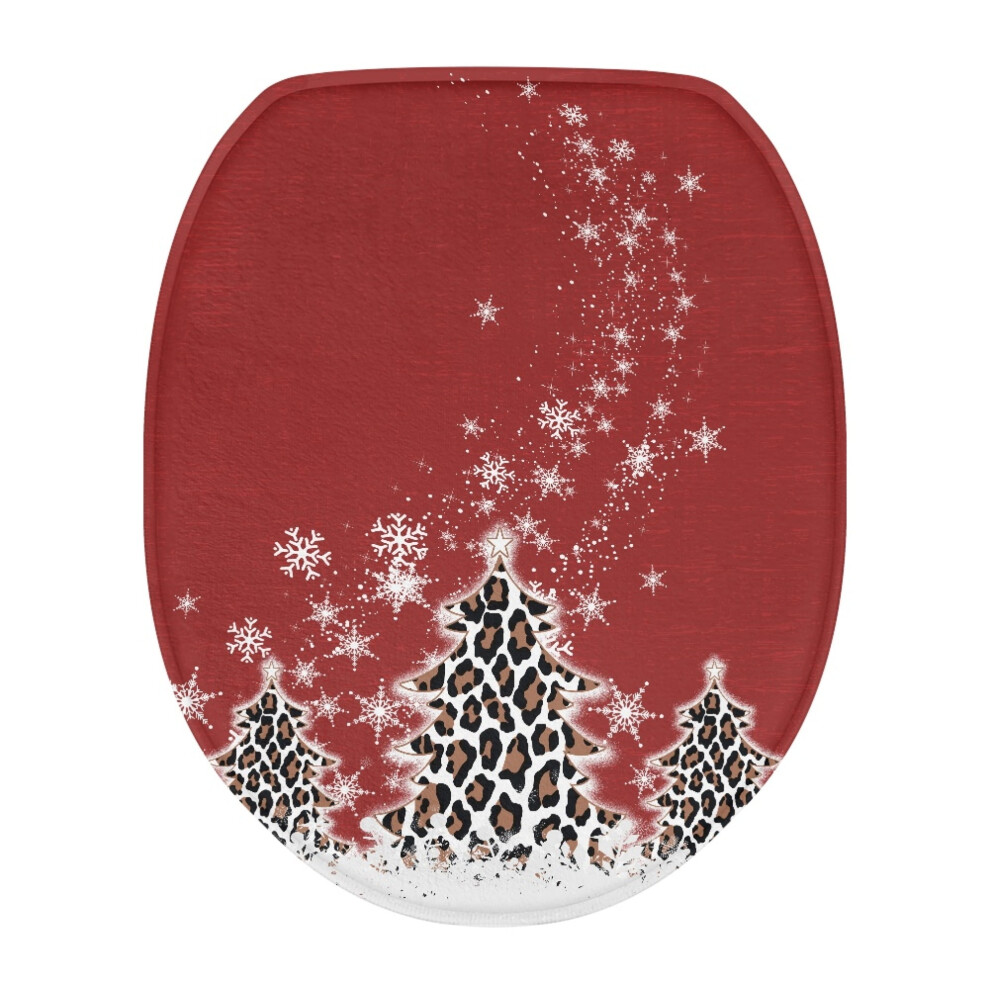 Leopard Print Christmas Tree Toilet Lid Cover Â Oblong Protective Seat Cover, Compatible With Most Toilet Lids, Easy Install 9450273078953