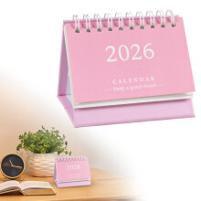 Small Desk Calendar 2026 (Jan–Dec), Standing Flip Mini Calendar, 3.7"x3", Thick Paper, Twin-Wire Binding, Pink