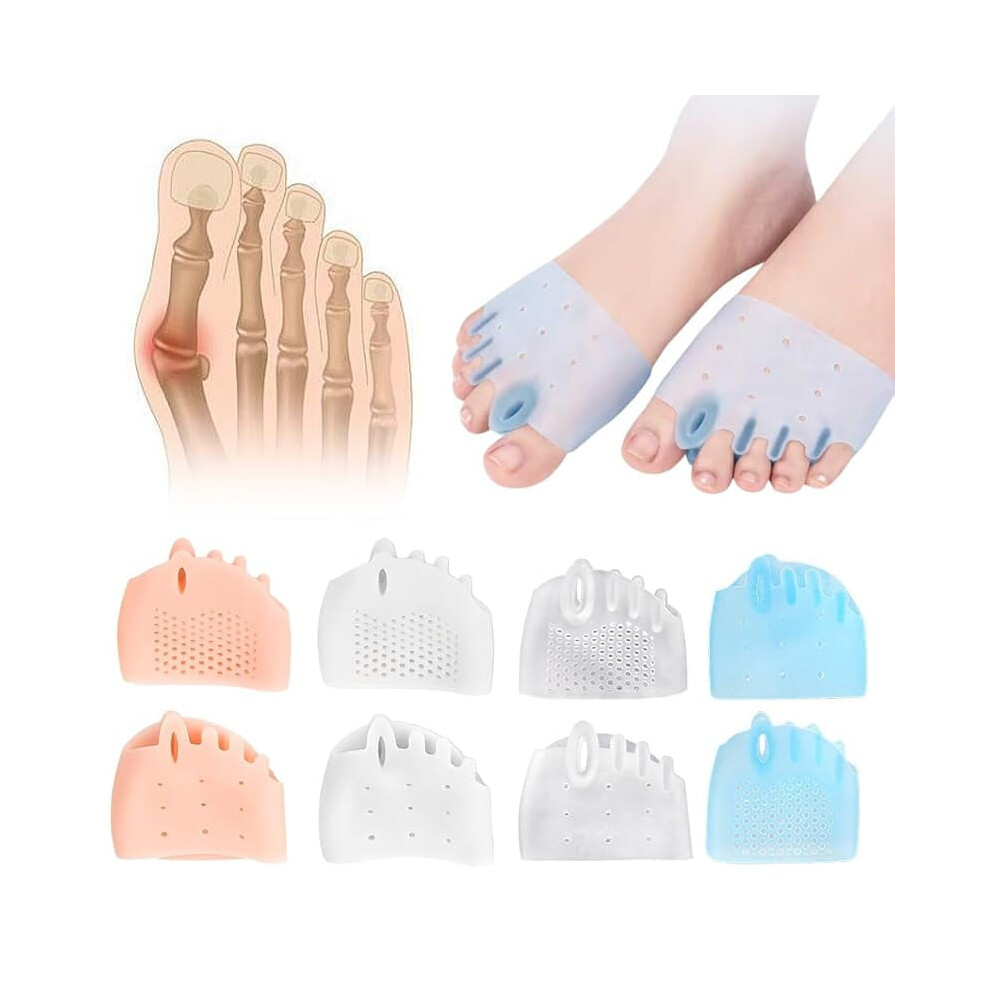 Silicone Toe Separator, 4 Pairs Gel Separators & Ball-of-Foot Cushions for Overlapping, Hammer & Crooked Toes â Color Mixing, Compatible with All