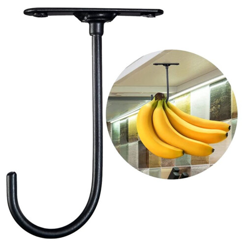 1pcs 360-Degree Rotating Key Rack Under Cabinet Banana Hook Fruit Preservation Bracket Metal Iron Black Mug Cup Hook 2