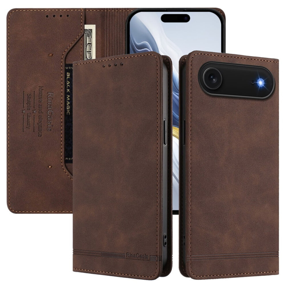 Magnetic Phone Case For Iphone Air 6.5-Inch: Rfid Blocking, Card/Cash Slots, Kickstand, Shockproof Flip Folio, Brown 9496895276391