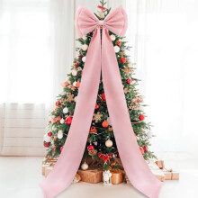 6 Ft Giant Pink Velvet Christmas Tree Bow, Indoor/Party Decor, Compatible with Xmas Trees