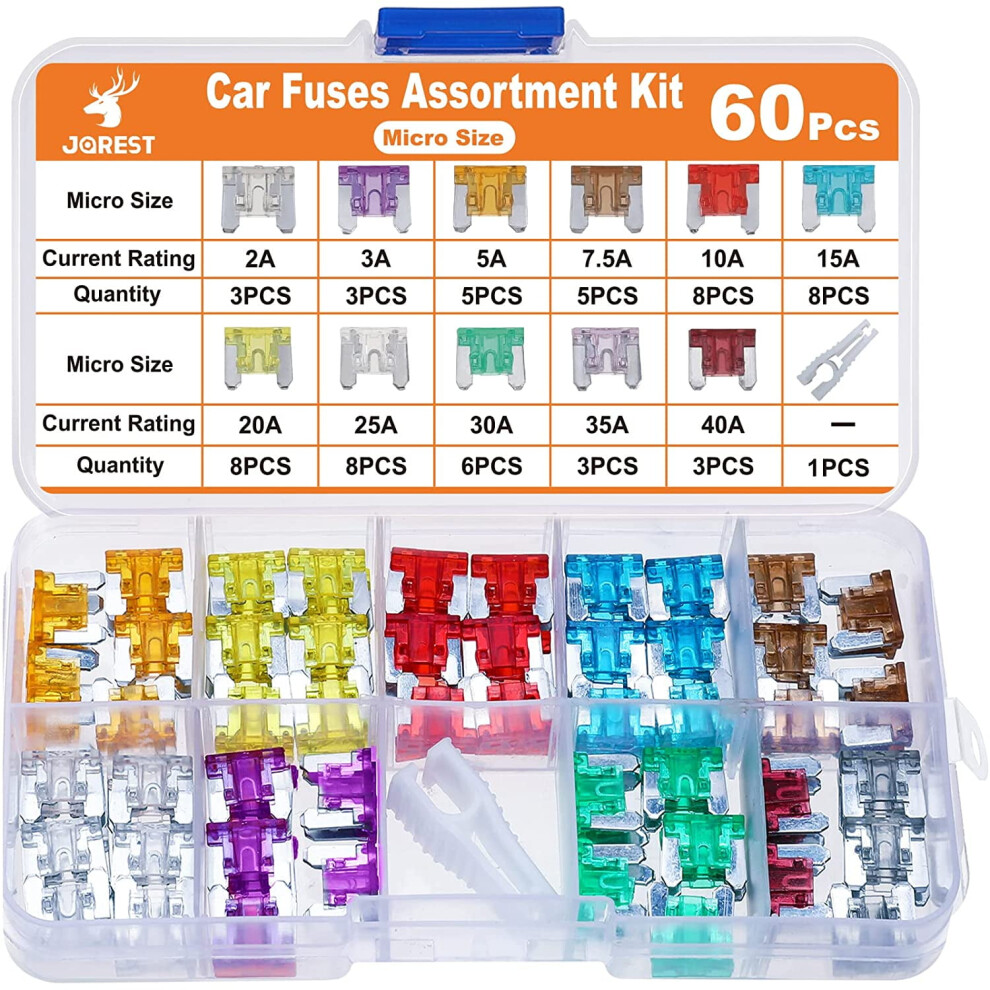 60Pcs Car Fuse Kit (2Aâ40A Micro Blade) + Fuse Puller, Compatible With Car/Rv/Truck/Motorcycle 9496895276292
