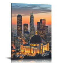 Décoration murale pour salon représentant un coucher de soleil sur un gratte-ciel de Los Angeles