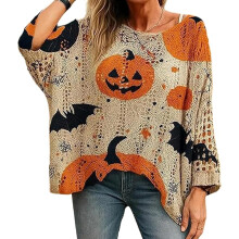 Jersey de punto para mujer con estampado de calabazas, temática de brujas, talla M
