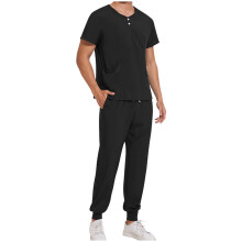 Scrubs Set for Men — Classic V-Neck Stretch Top & Straight Pants Yoga Waistband, Anti-Wrinkle