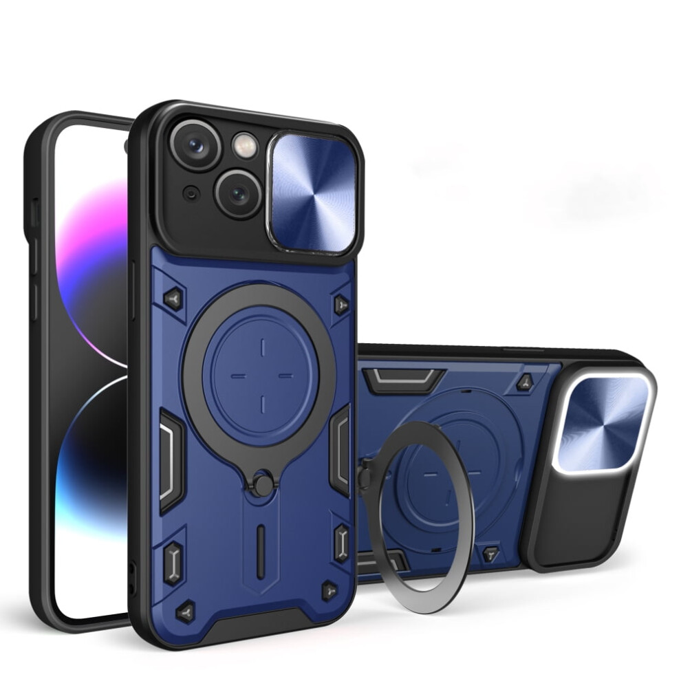 Heavy Duty Case For Iphone 15 Plus (6.7"), Magnetic Car Mount, Sliding Lens Cover, Rugged Pc+Tpu Shockproof Case, Blue 9313598241009