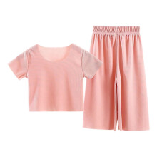Girls 2 Piece Outfits Kids Short Sleeve T Shirts Wide Leg Pants Clothing Sets Pink 4-5 Years