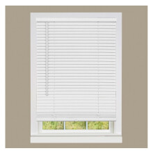 1" Vinyl Slats Cordless Room Darkening Blinds, 64L x 43W", Manual Pull-Up, Blackout Privacy, White, Ceiling/Outside Mount