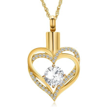 Cremation Jewelry Double Heart Crystal Urn Necklaces for Ashes Urn Pendant Keepsake Jewelry for Human / Pet Memorial Locket Ash Holder