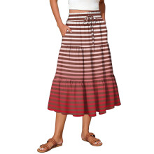 Gonna midi casual a righe da donna, rosso scuro, taglia M