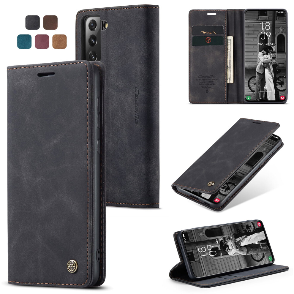 Caseme Leather Flip Wallet Case For Compatible With Samsung Galaxy S21 5G—Magnetic Closure, Card Holder, Kickstand, Shockproof, Black 9313598241450
