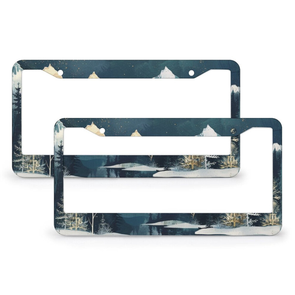 Serene Moonlit Mountain License Plate Frame Â 2Pcs, Watercolor Boho Nature Landscape Cover, Compatible With Us Standard Plates 9448990704835