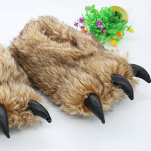 1 Pair Winter Slippers Plush Bear Claw Shape Non-skid Warm Indoor Wear for Men and Women 10.2-11.8in