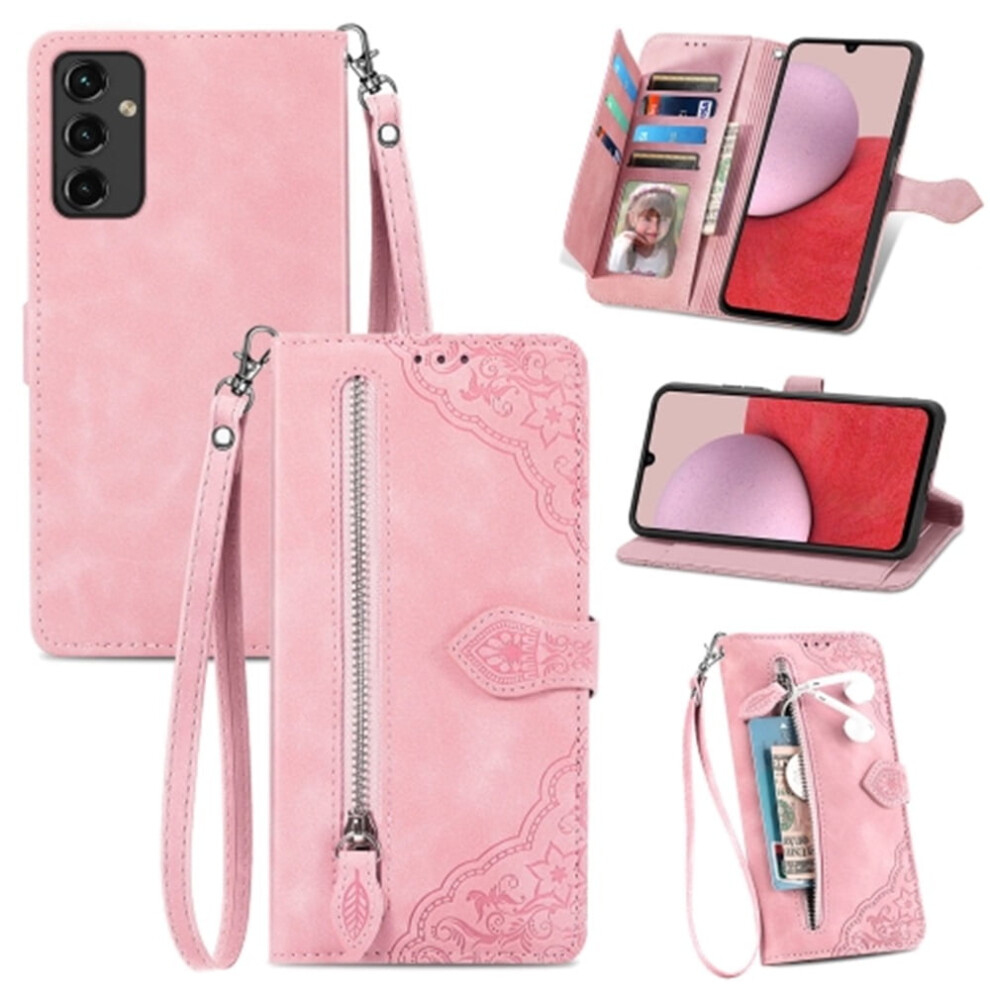 Compatible With Samsung Galaxy A14 5G 6.6" Pu Leather Magnetic Flip Wallet Case With Lanyard, Wristlet & Zipper Card Holder 9496895273734