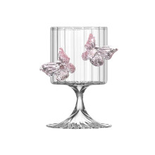 Luxurious Butterfly Stemmed Glasses - Elegant Festive Wine/Juice Tumblers, Decorative Pink Butterfly Design, Environmental Glass (13.2cm Tall)