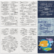 30pcs Water-Soluble Hand Sewing Stabilizers 8.3"x11.7", Sea Animal Minimalist Embroidery Pattern, Compatible with Stick-and-Stitch