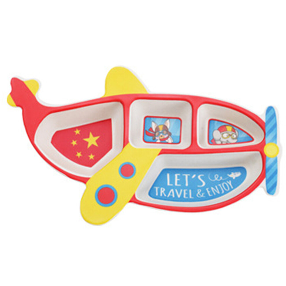 Stainless Steel Dishes Alternative Bamboo Fiber Airplane Plate Eco-Friendly Kids Plates Multi-Compartment Dish Non-BPA Toddler Dinnerware Set