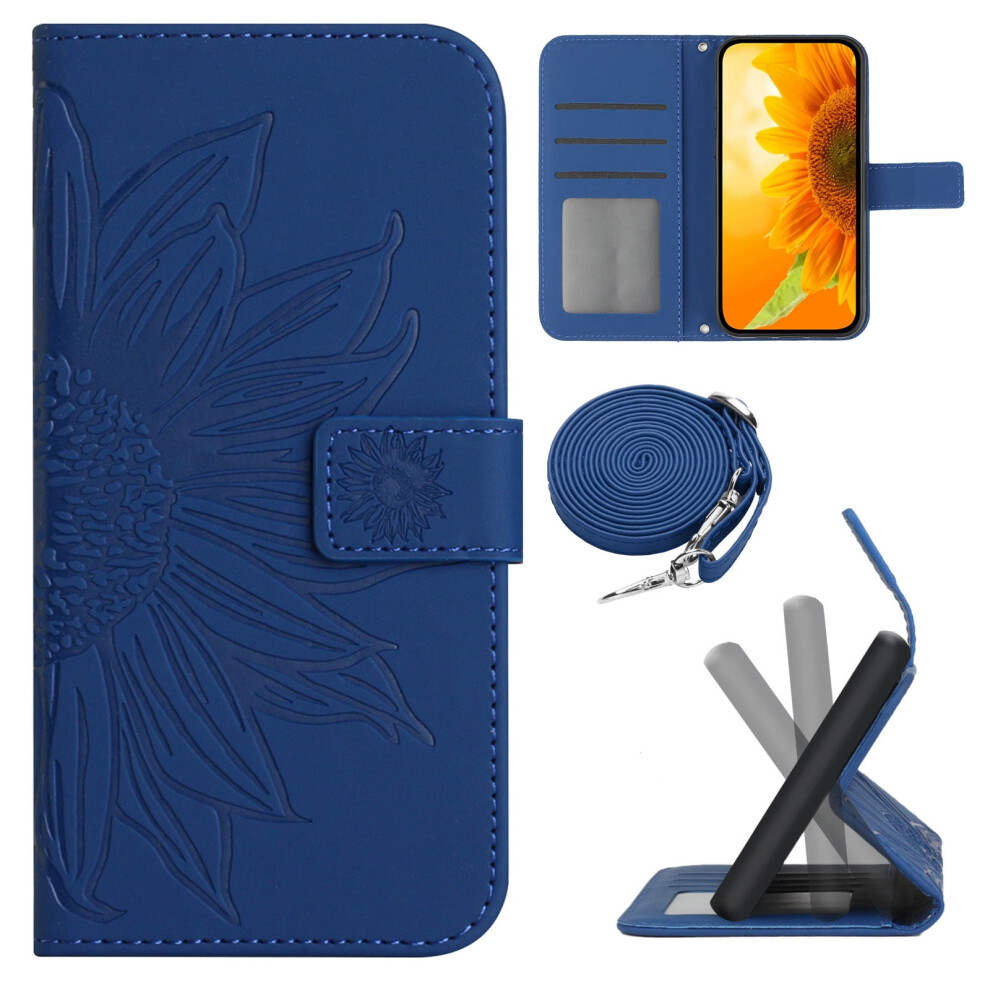 Slim Crossbody Wallet Phone Case For Compatible With Samsung Galaxy A35 5G 2024 (6.6"), Embossed Sunflower, Shockproof, Dark Blue 9450273078649