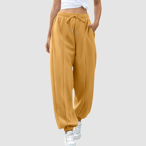 SYMOID Γυναικείο Κίτρινο Ψηλόμεσο Παντελόνι Jogger από 100% Πολυεστέρα με Ελαστικό