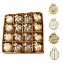 16 Gold and Black Christmas Baubles, Plastic, 6 cm