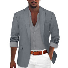 Patch Pocket Men's Dress Jacket Blazer Men's Button Notch Lapel Solid Color Suit Jacket for Autumn Winter Formal and Business Occasions