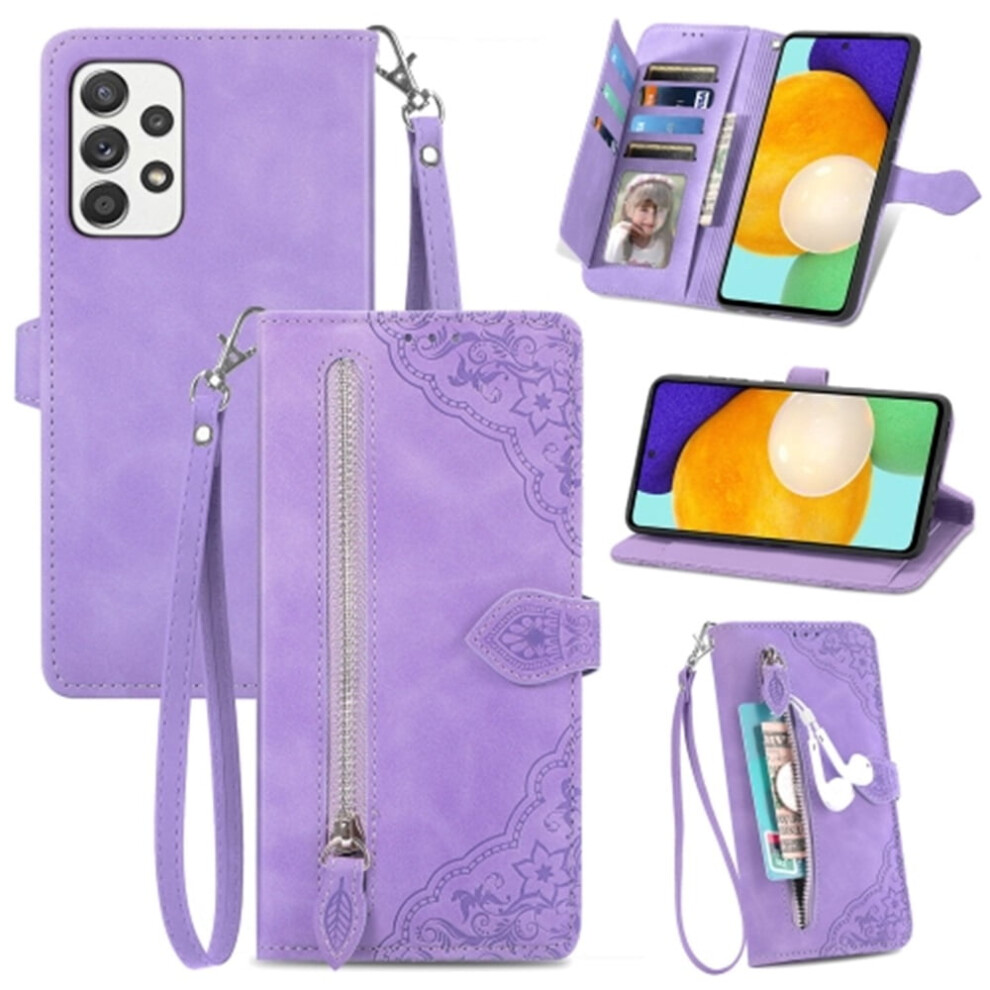 Compatible With Samsung Galaxy A52 5G 6.5" Pu Leather Magnetic Flip Wallet Case With Lanyard, Wristlet & Zipper Card Holder 9450273080499