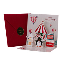 3D Pop Up Christmas Cards Merry Christmas Cute Animal Carousel 3D Pop-Up Card Christmas Cards with Envelopes Celebrate Christmas Holiday Card