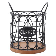 Round Coffee Pod Basket with Wooden Base Black