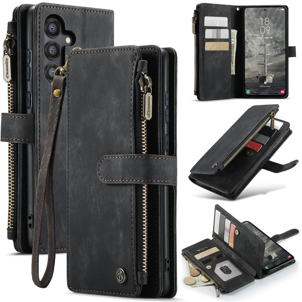 Caseme Wallet Case For Samsung Galaxy A35 (6.6") Â Pu Leather, Magnetic Flip, Lanyard, Zipper Card Holder, Black 9313598242846